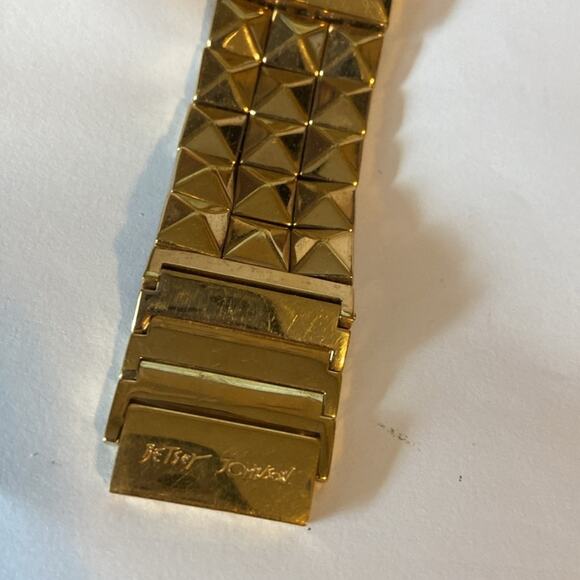 Betsey Johnson Gold Pyramid Stud Watch w/ Original Leopard Box – Needs Battery - Picture 7 of 11